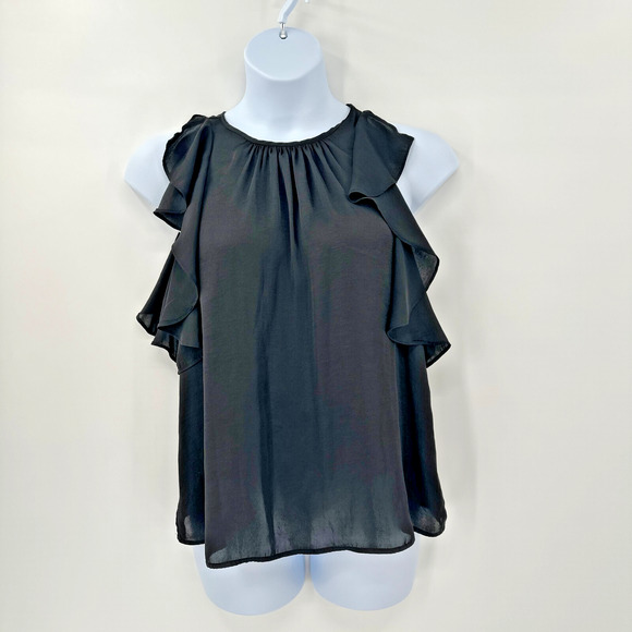 Vince Camuto Top womens Medium Ruffles Fairy Grunge Whimsigoth‎ Satin Romantic - Picture 1 of 9